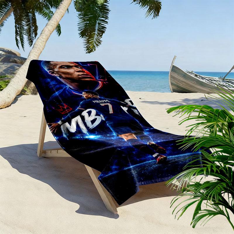 Asciugamano da Spiaggia con Stampa di Kylian Mbappé, Asciugamano Grande Morbido ad Asciugatura Rapida per Spiaggia Campeggio Nuoto