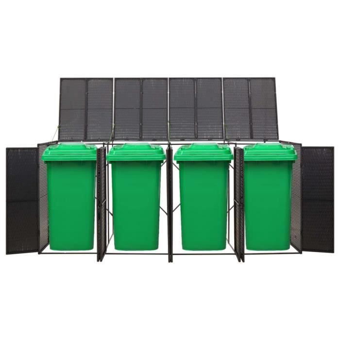 VidaXL Abri pour poubelle quadruple Noir 274x80x117 cm Résine tressée 319863