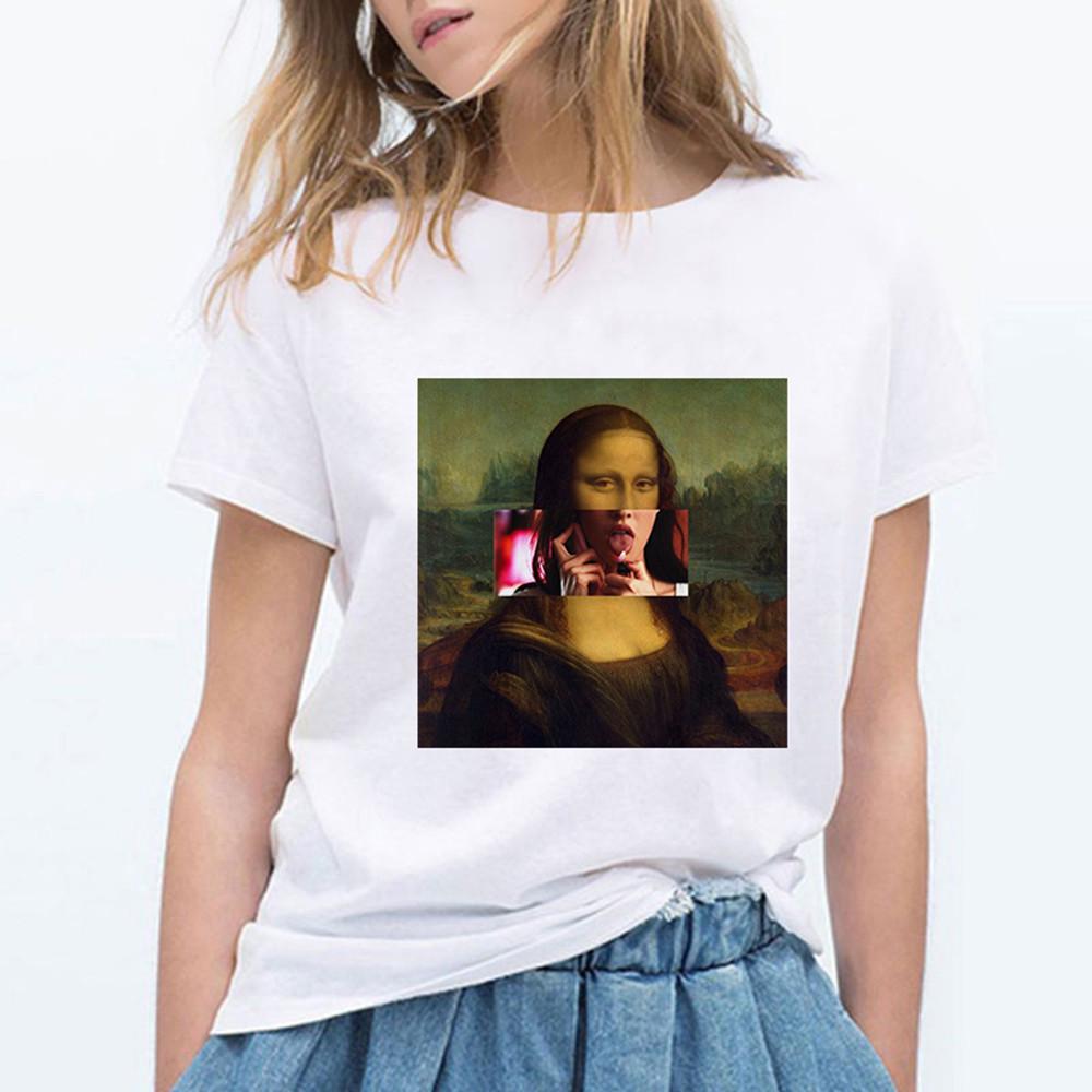 Mona Lisa Ästhetik Harajuku T-Shirt Damen Ullzang Vintage Grafik-T-Shirt Lustiges Cartoon 90er Jahre T-Shirt
