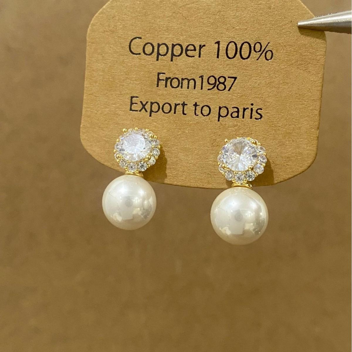 Elegant French Zircon Pearl Stud Earrings: Simple, Versatile Design for Everyday Wear