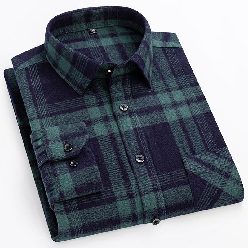 Plus Size Long Sleeve Fat Men Plaid Shirts Cotton Brushed Warm Soft Large Size 100kg to 150kg suitable Casual Winter Autumn