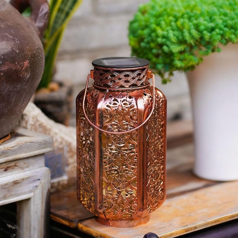 Hexagonal Design Solar Lantern Vintage Style Metal Hollow Hollow Projection Lamp Artistic Projection Efficient Lighting