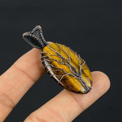 Baum des Lebens, Tigerauge, Edelstein, Kupferdraht, handgefertigter Anhänger, Schmuck als Geschenk
