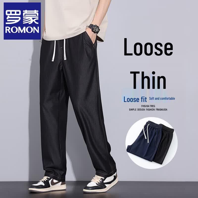 ROMON Men's Ice Silk Loose Straight Casual Pants
