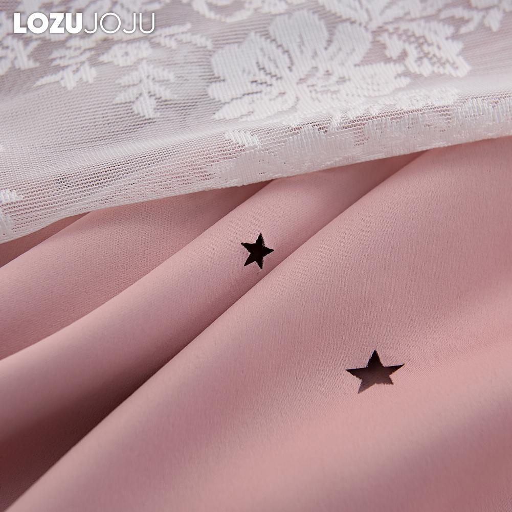 A Set of LOZUJOJU Hollow Star Blackout Curtain and Lace Sheer Curtains Integrated Gauze Curtain and Curtain for Living Room Bedroom Home Decor