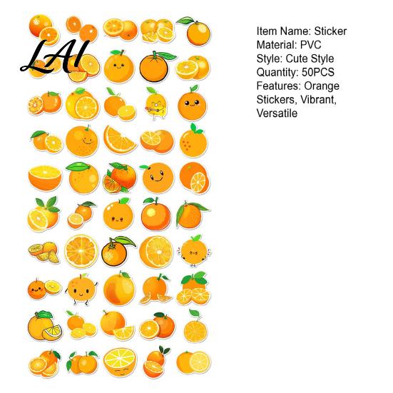 Creative Collage Materials for Students 50PCS Cartoon Orange Theme Stickers Healing Style Waterproof Vinyl Adhesive Labels Lunch Boxes Decals,