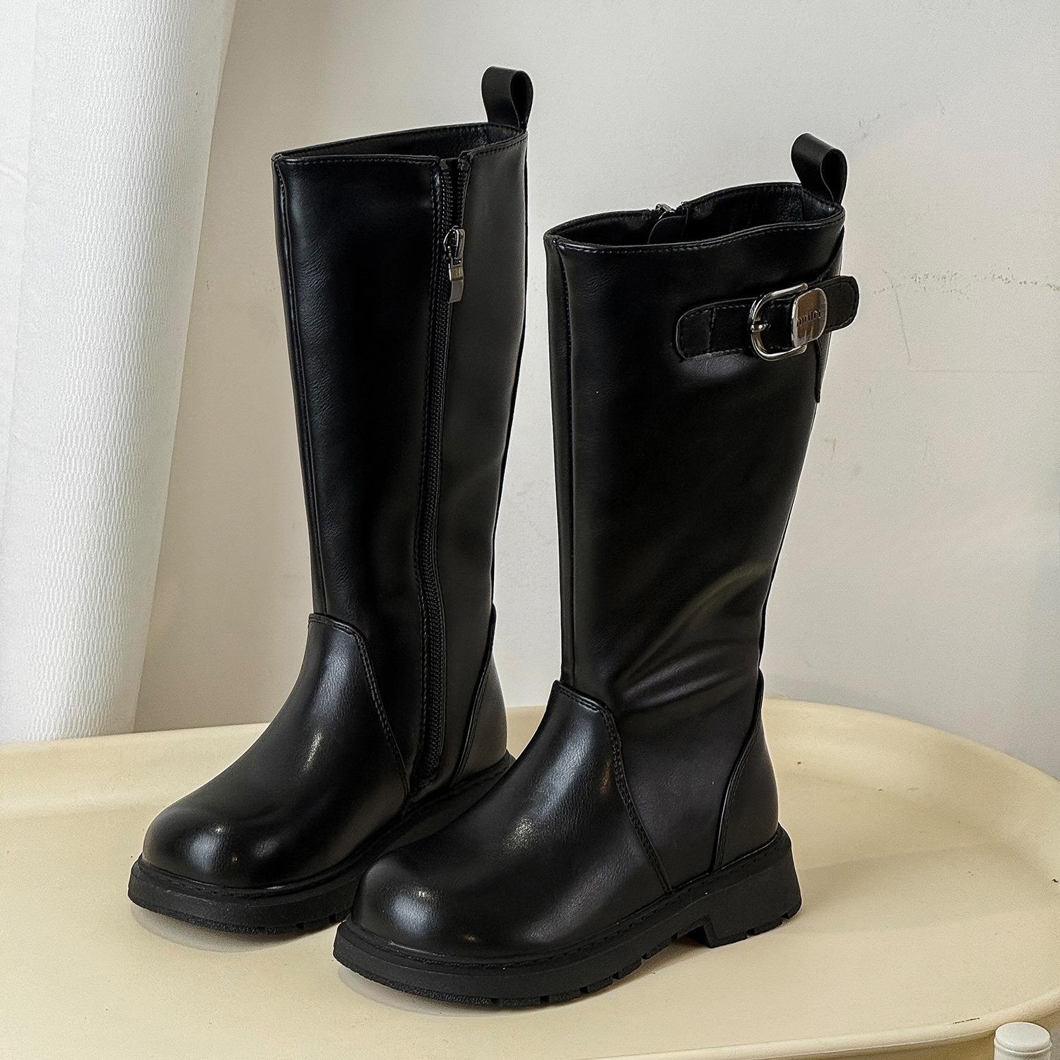 

Autumn/winter Children s Boy Girls Korean Style able Metal Buckle Knee-high Boots Kids Toddler Versatile Riding Boots 26 чёрный
