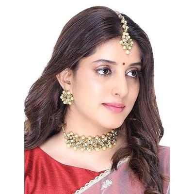 Jewellery Set for Women and Girls Traditional Golden Kundan Necklaces Set Gold Plated | Kundan Set | Birthday Gift for Girls and Women