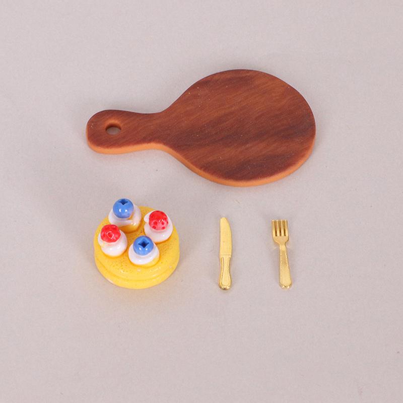 1/12 Puppenhaus Simulation Kuchen Brot Tablett Messer Gabel Kit Puppenhaus Küche Dekoration Puppen Haus Zubehör Rollenspiel Spielzeug