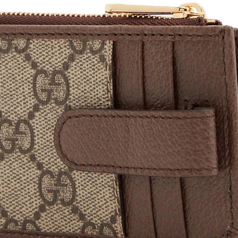 Gucci Ophidia Presbyopia Logo Pruhovaný Web Plátno Záplata Kožený Držák na Karty Držák na Karty Unisex Párový Styl Ebenové Dřevo/Hnědá