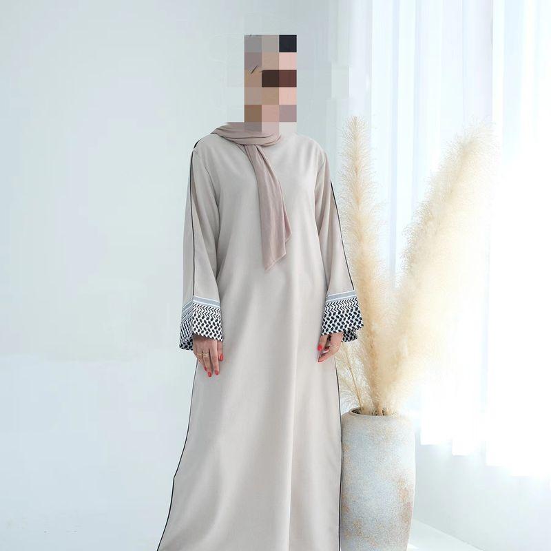 

Middle East Dubai Turkey Fashion Patchwork Elegance Dress Spinning Slim Fitting Dress Taro color XL