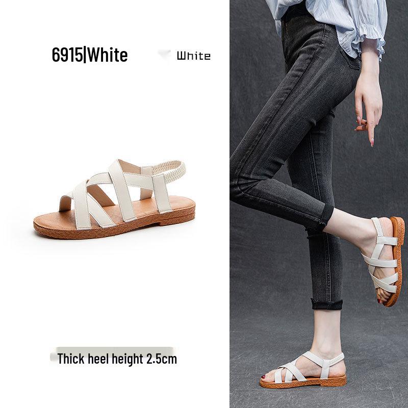 2025 Špičkové dámské módní sandály z pravé kůže - Všestranná plochá plážová obuv