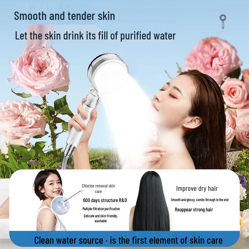 INS Style Pressurized Soft Water Filter Shower Head with Double Dechlorination and Antibacterial Purification