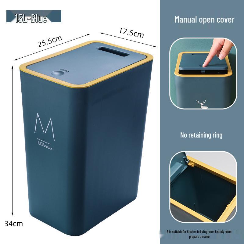 Press-Type Trash Can with Lid for Home, Hotel, or Bathroom