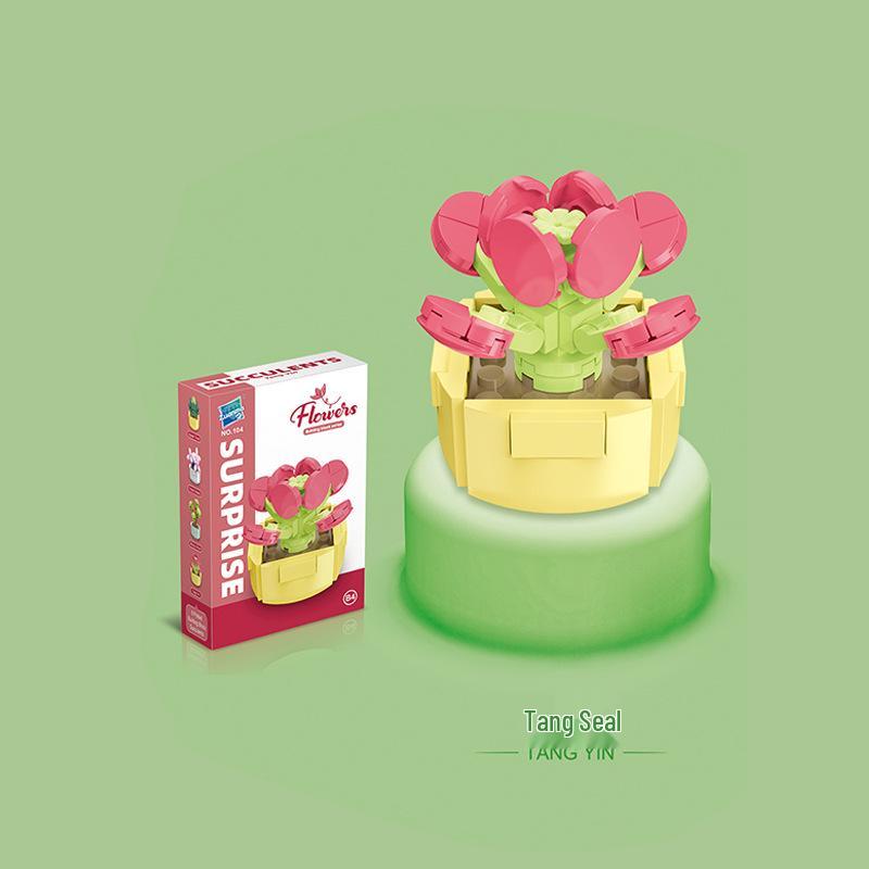 Kids' Educational Interlocking Building Blocks - Flower Potted Plant (Rose & Epiphyllum) Compatible with Top Building Block Models