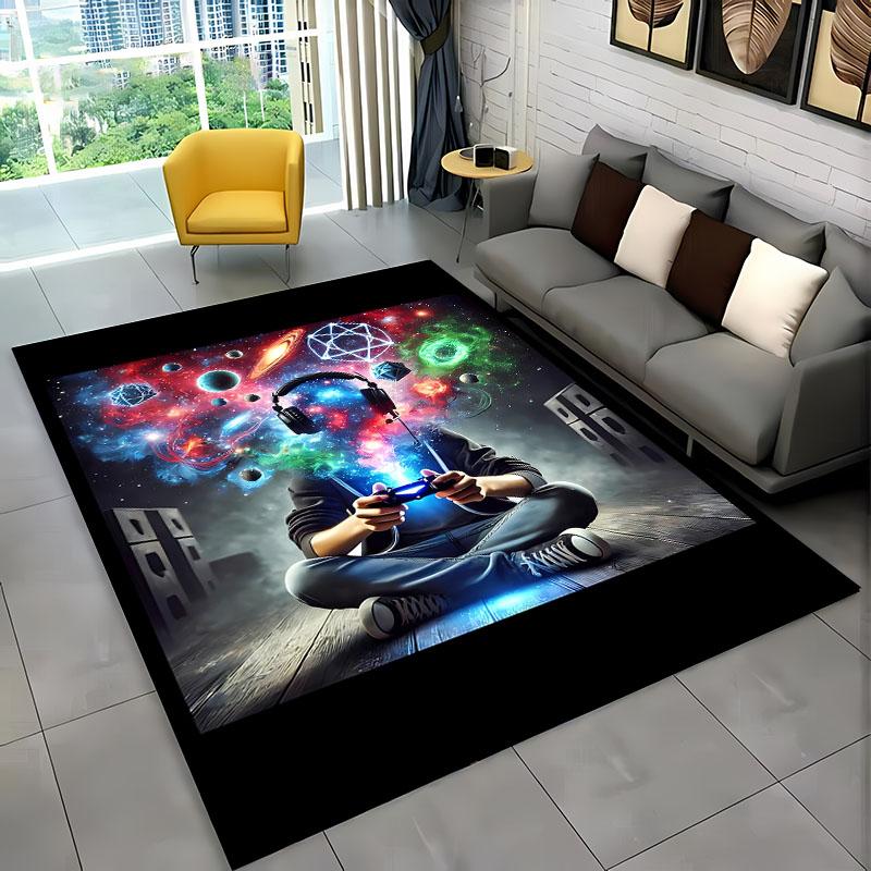 Cartoon Gamer Gamepad Rug Non-Slip Floor Mat for Kids Bedroom Living Room Sofa Kitchen Decor
