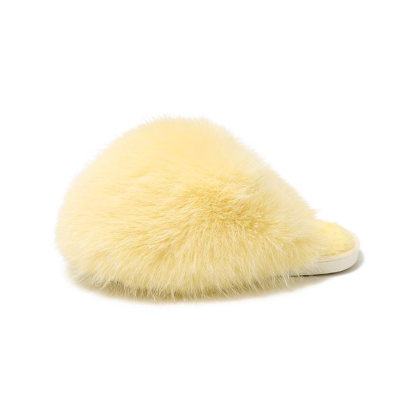 Korean Style Faux Fur Slippers with Non-Slip Rubber Sole