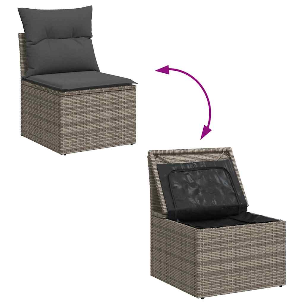 Garden Sofa Set with Storage 9 Pcs Grey Poly Rattan