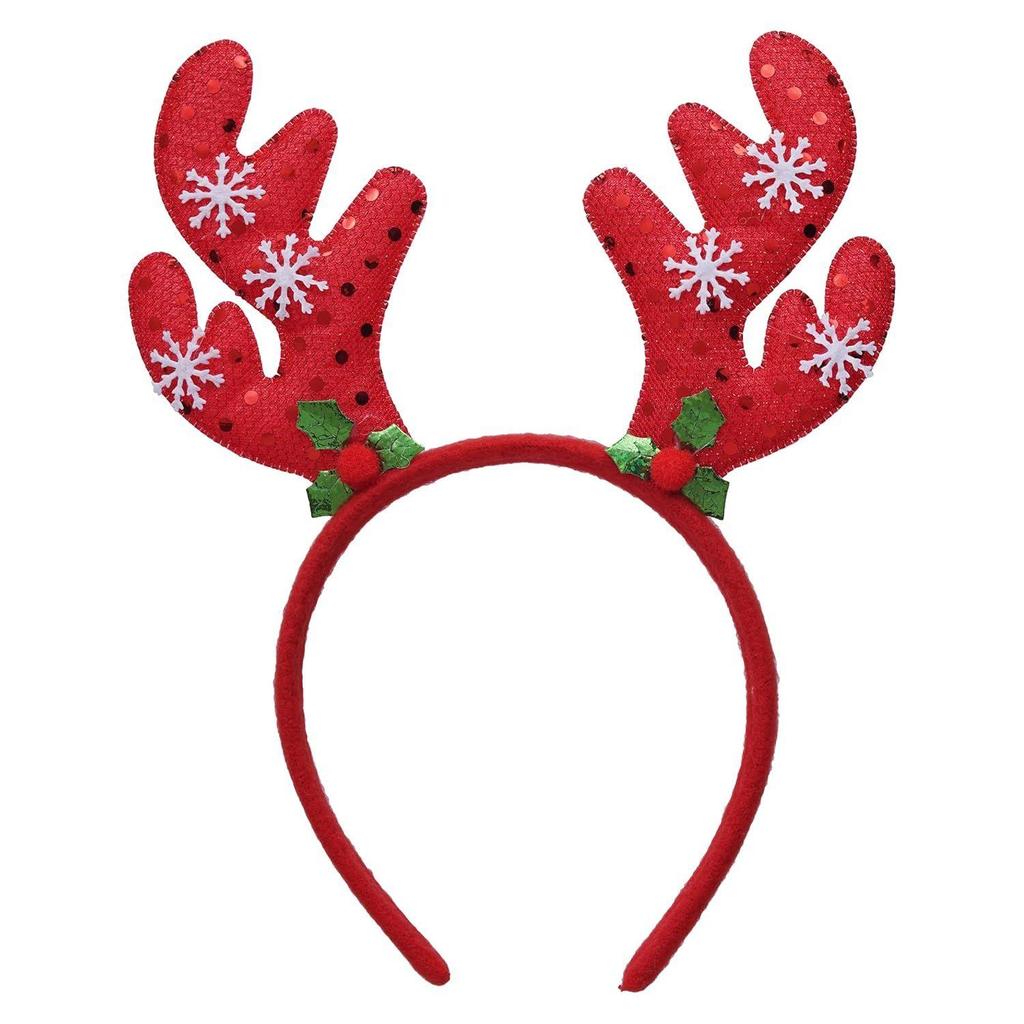 Red Christmas Headband Glitter Reindeer Antlers Design Hair Band | Deer Horn Hairband for Party Birthday | Xmas Gift for Children Girls