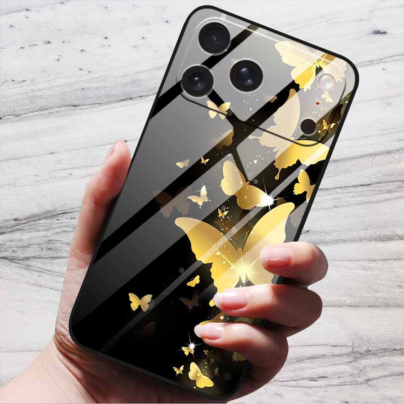 Cartoon Patterns Case For iPhone 17 Pro Plus Capa 17 Pro Max Bumper Luxury Tempered Glass Hard Back Cover iPhone17 Air Funda