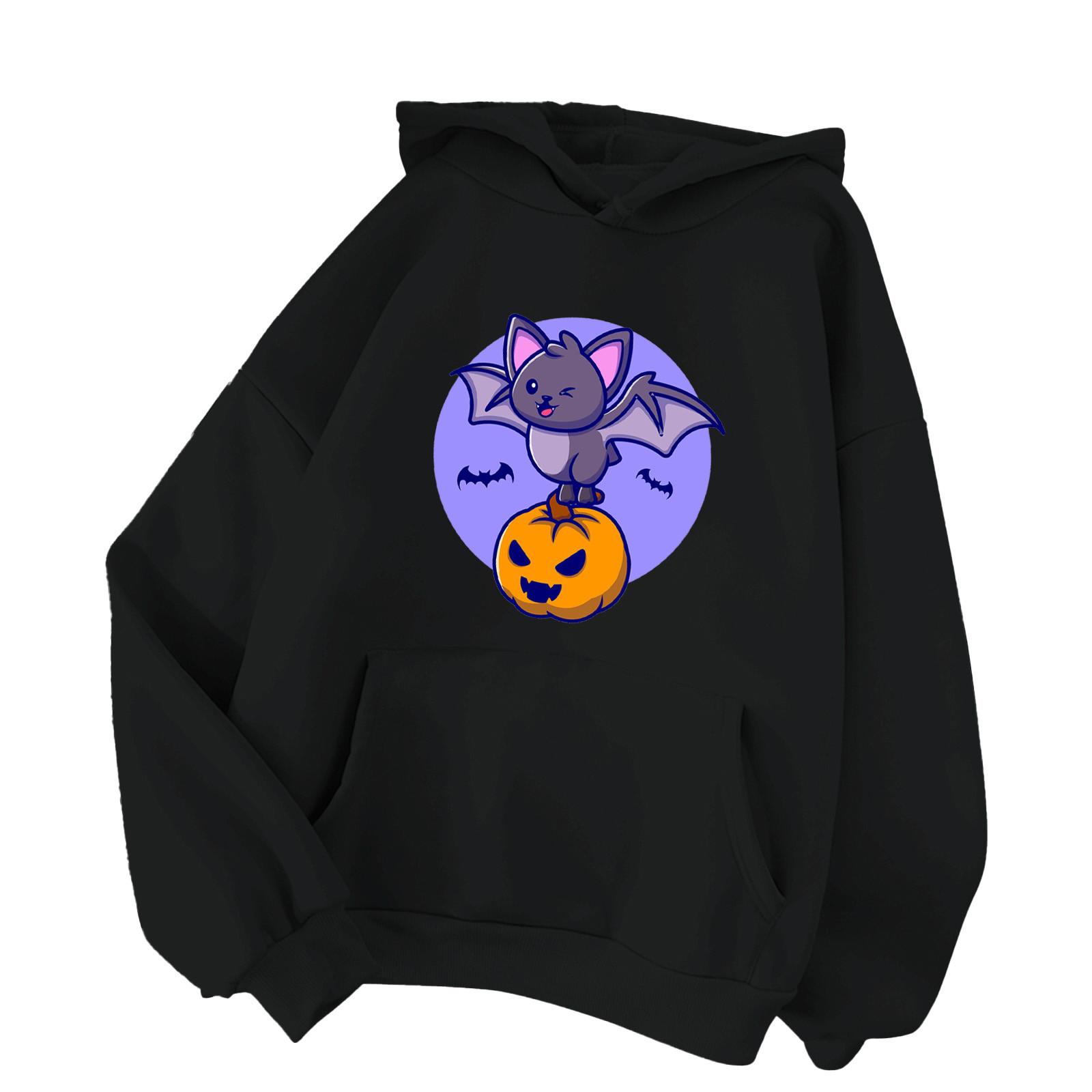 

Женская мода, спортивный пуловер на Хэллоуин, толстовка с капюшоном, свободная утолщенная теплая повседневная толстовка с подкладкой S чёрный