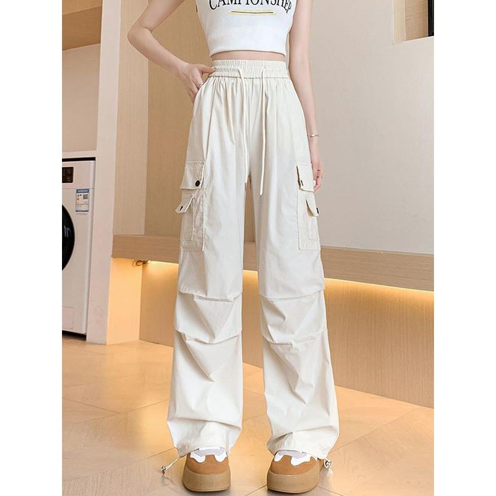 Trendy Pink Workwear Thin High-waisted Loose Casual Straight Pants