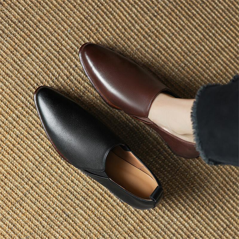 Fashion NEW Spring Autumn Genuine Leather Women Shoes Fashion Loafers Pointed Toe Chunky Shoes for Women Zapatos Mujer Women Pumps