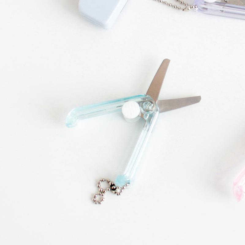 Mini Transparent Scissor Portable Fold Type Clear Color Safe Cutter Stainless Steel Blade Utility Knife for Paper