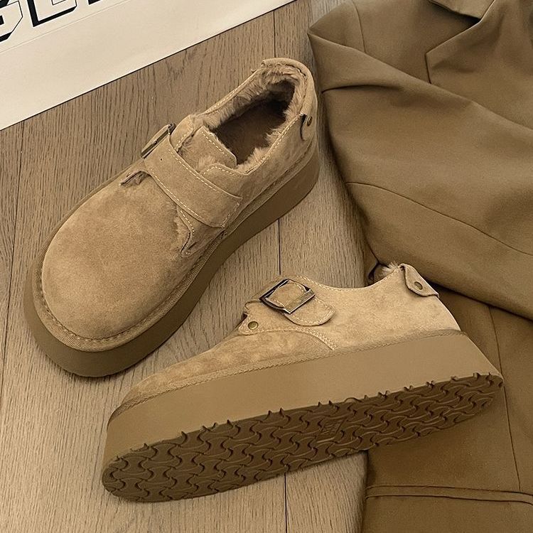 

Fleece thickened cotton shoes women s thick soles autumn and winter new versatile one pedal warm plush round head 35 абрикосовий