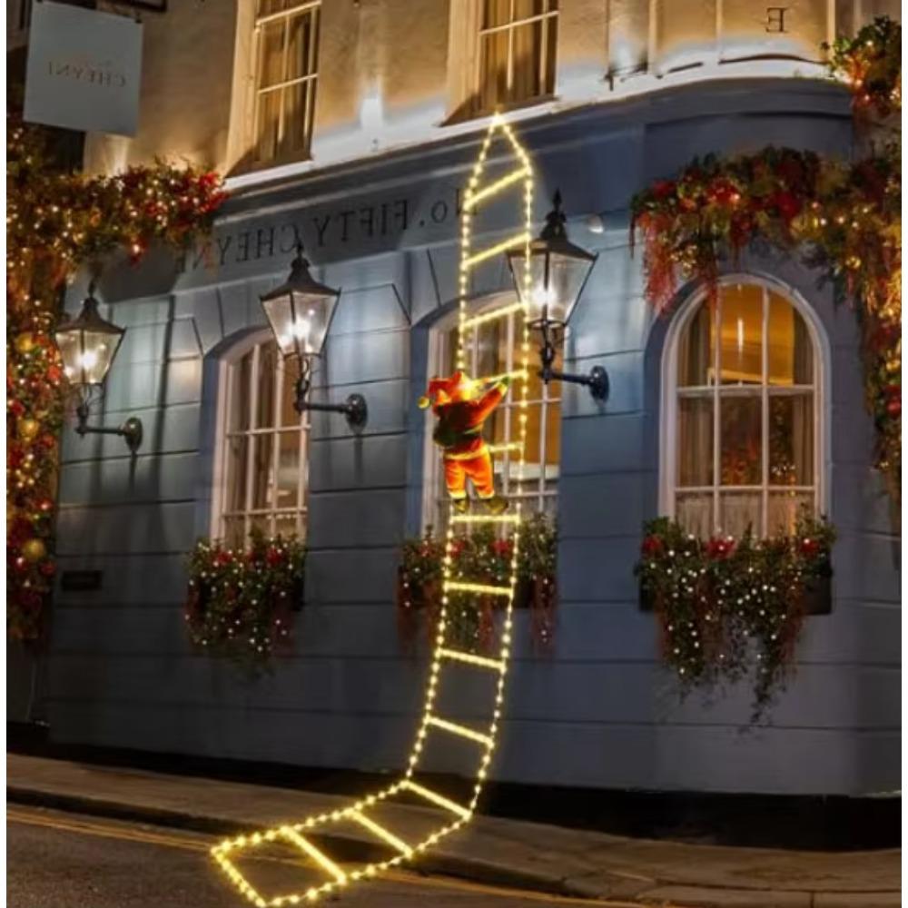 Decorazione di Natale LED Babbo Natale che si Arrampica sulla Scala Luce Spina USB 8 Modalità Lampeggianti Adatta per Casa Albero di Natale Parete Finestra