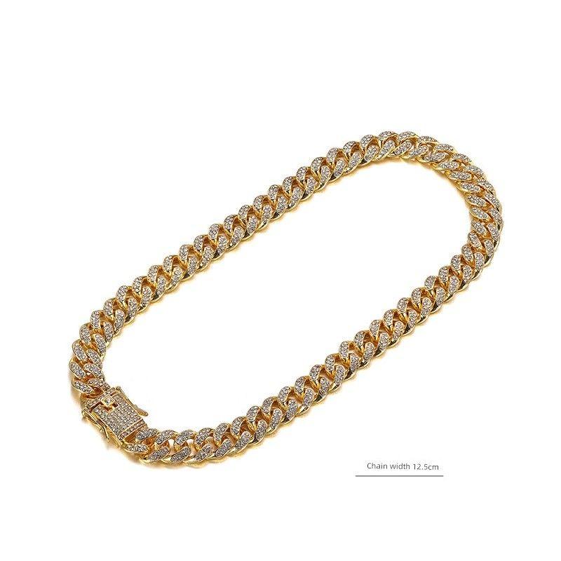 G-Overshare Fashion Street Rap Shining Full Diamond Cuban Necklace Ins Men & Women Trendy Hip Hop Clavicle Chain