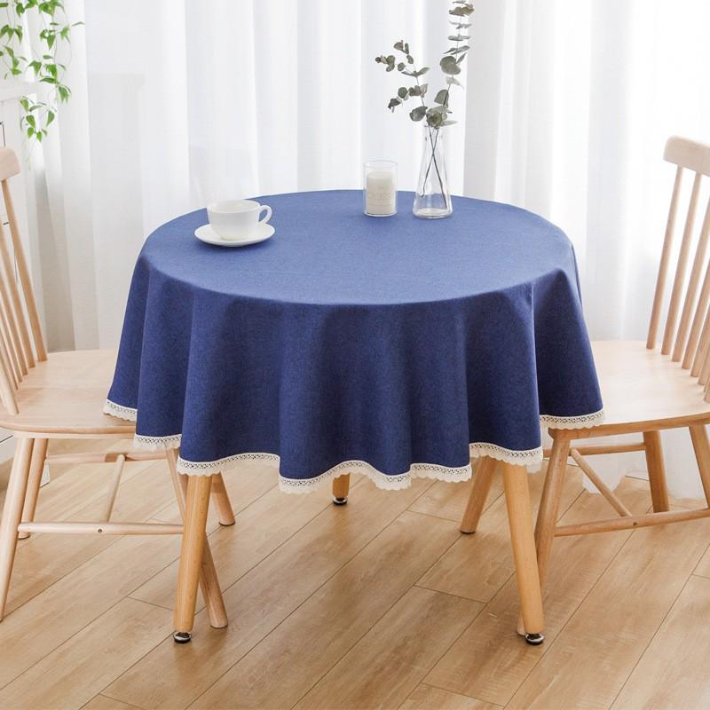 Waterproof Oil-Resistant Round Tablecloth Dining Table Or Coffee Cotton-Linen Look Modern Minimalist With Lace Trim