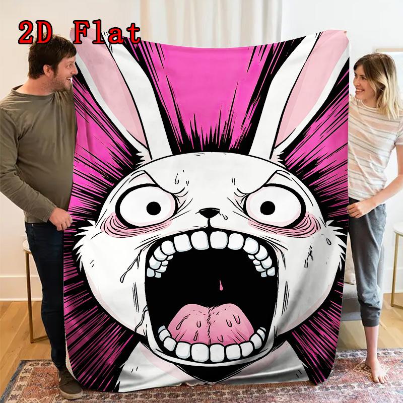 Cartoon Rabbit 2D Flat Pattern Flannel Blanket High Quality All Seasons Warmth and Comfort Perfect for Christmas Gifts.