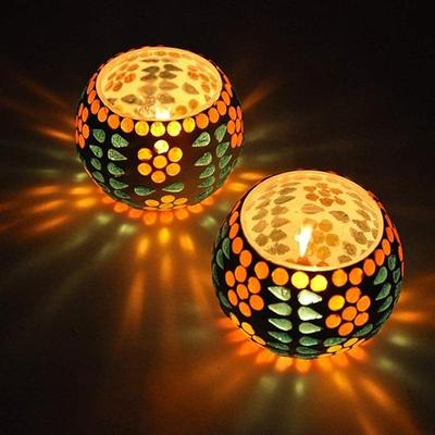 Set of 4 Mosaic Turkish  Glass Tea Light Candle Holders for Tabletop Christmas