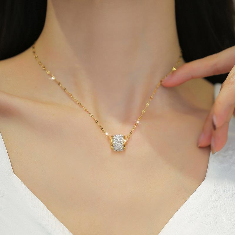 Small Waist Full Diamond Minimalist Furnace Real Gold Necklace Women'S Collarbone Chain Accessories
