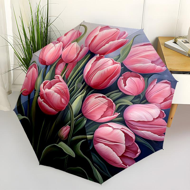 

1pc Pink Tulips Automatic Open/Close Umbrella, Folding Compact Umbrella with Lightweight Design for Women/Men yy251028171