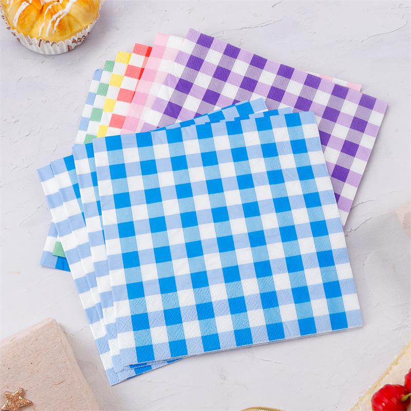 Colorful Gingham Disposable Paper Napkins Soft Absorbent 20 Counts for Picnic Bridal Shower Bachelorette Party Decor