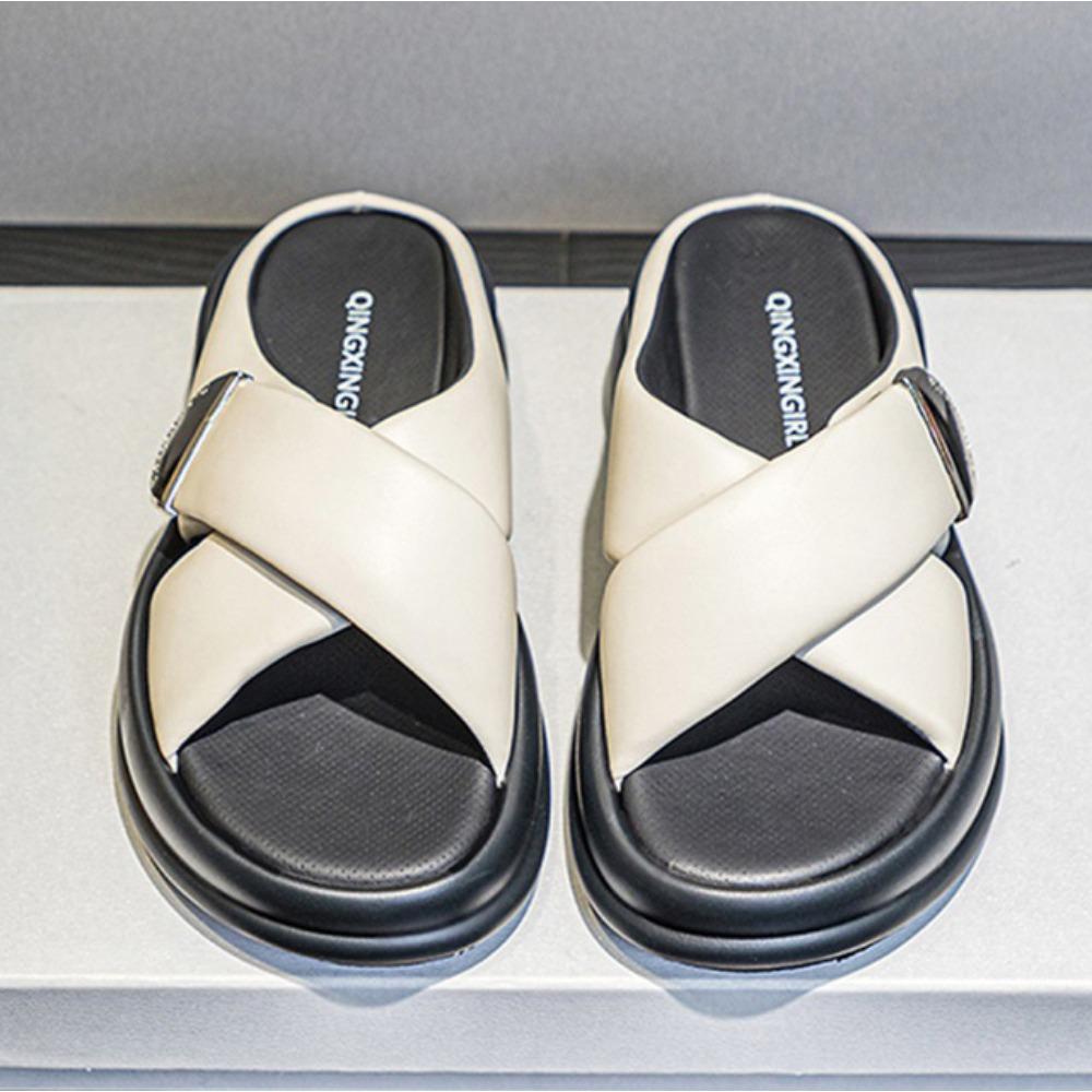 Dicke Sohlenslipper für Damen 2026 Sommer Neu Kreuzriemen Mode Damen Brot-Sandalen Einteilige Slipper Damenschuhe Slipper