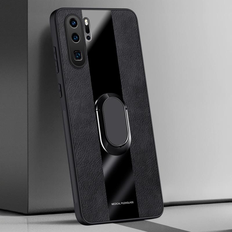 

Шкіряний чохол-тримач для кільця для Huawei P30 Pro Задня кришка Розкішний магнітний силіконовий захисний чохол для телефону для Huawei P40 Pro Plus P40 чорний