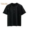 Summer Men T-shirt Rhinestone Decor Round Neck Loose Pure Color Short Sleeves Pullover Casual Mid Length Daily Wear Sport Top