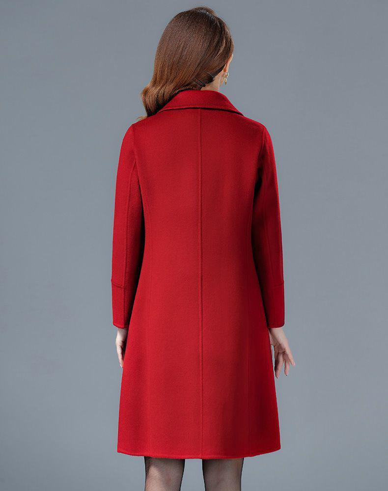 Jujube Red Double-Sided Wool Blend Coat - Women's Mid-Length Slim Fit for Autumn and Winter