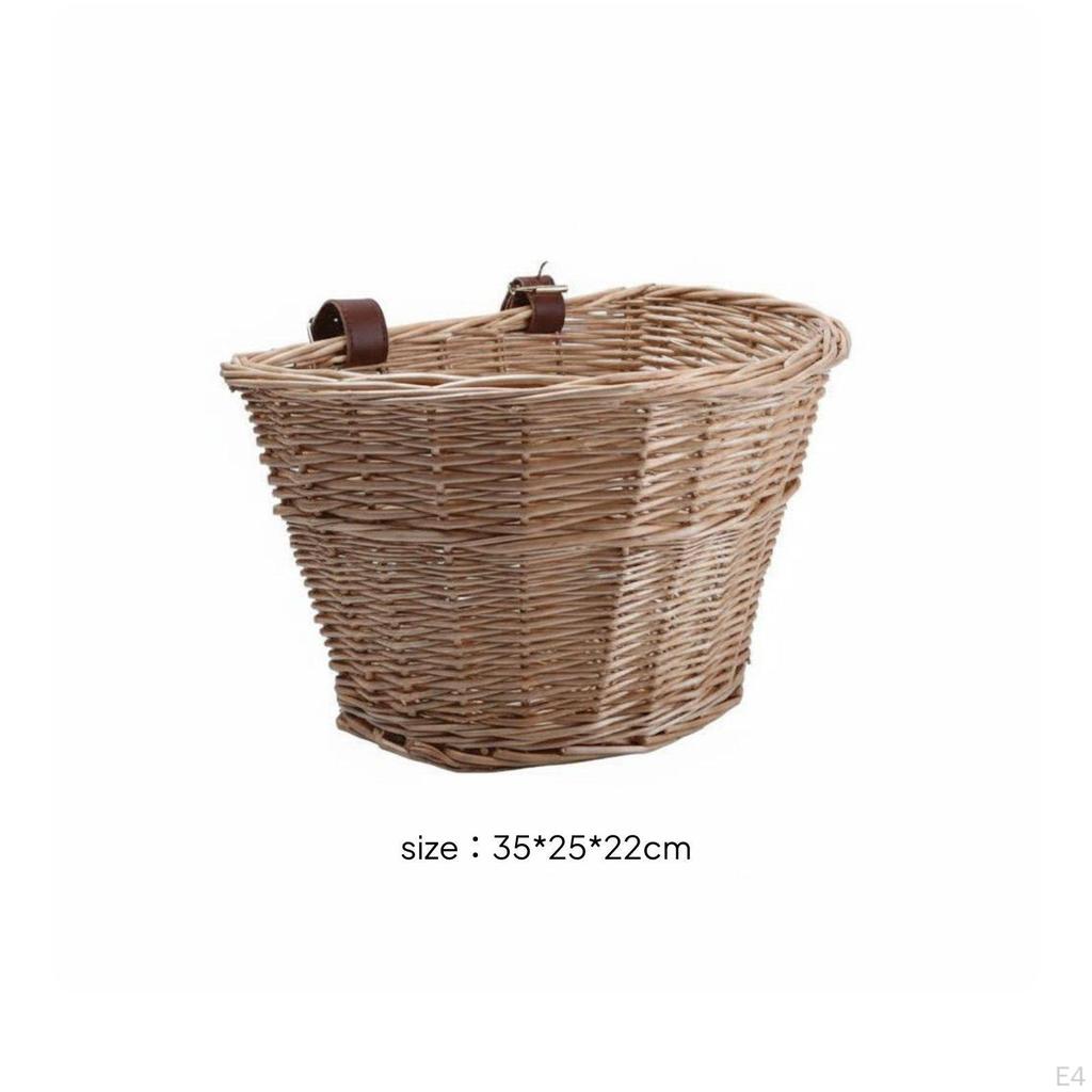 Woven Wicker Basket Vintage Style Front Cycle for Biking Natural Wood S