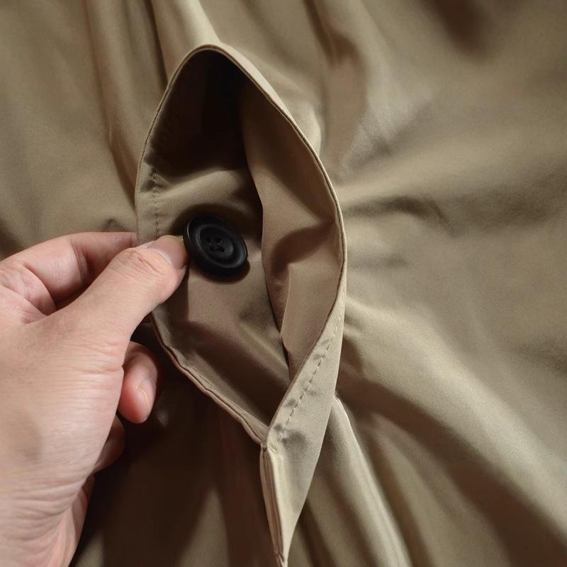 Men's Winter Simple Windbreaker Cotton Jacket Medium Length Lapel Trench Coat Causal Button Up Top
