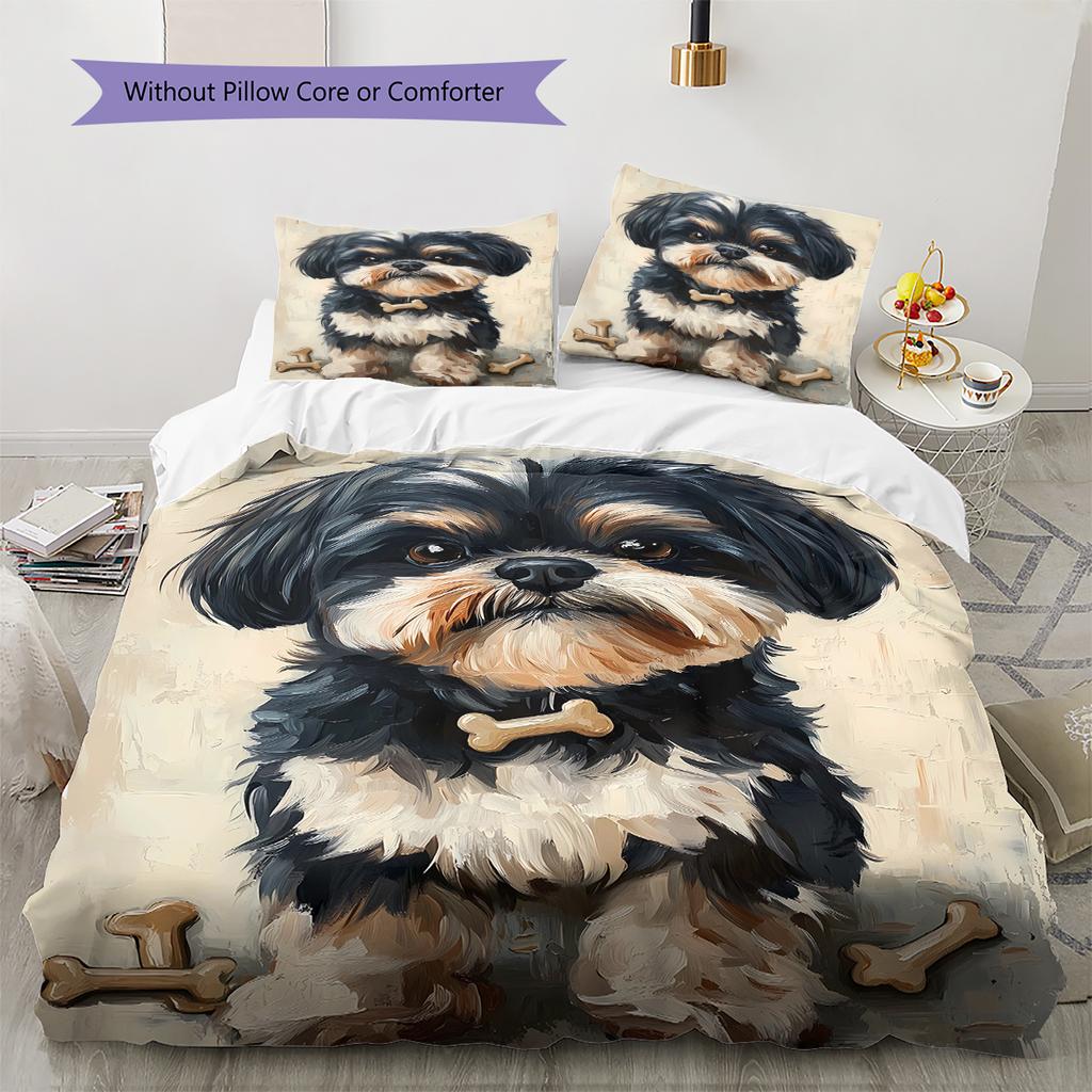Dog&Bone Pattern Bedding Quilt Set Quilt Cover Pillowcase Home Decoration Birthday Gift (1 * Duvet Cover + 2 * Pillowcase, Without Core)