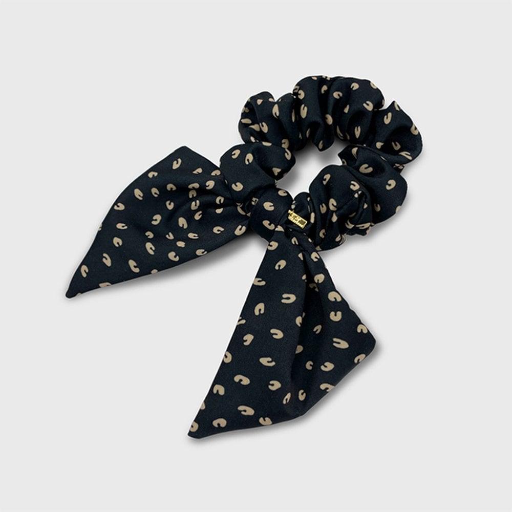 Patterned Ribbon Scrunchie Jp-22-087S Black