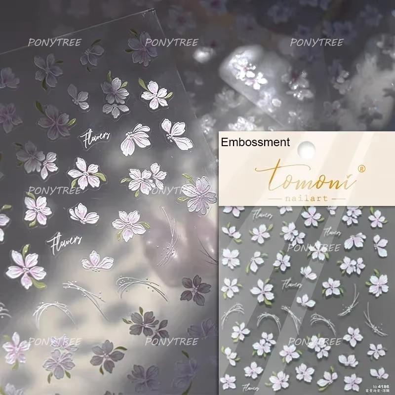 Flowers Blooming Cherry Blossom Sakura Living Peach Branch 5D Soft Relief Spring Adhesive Nail Art Sticker Chic Manicure Decals