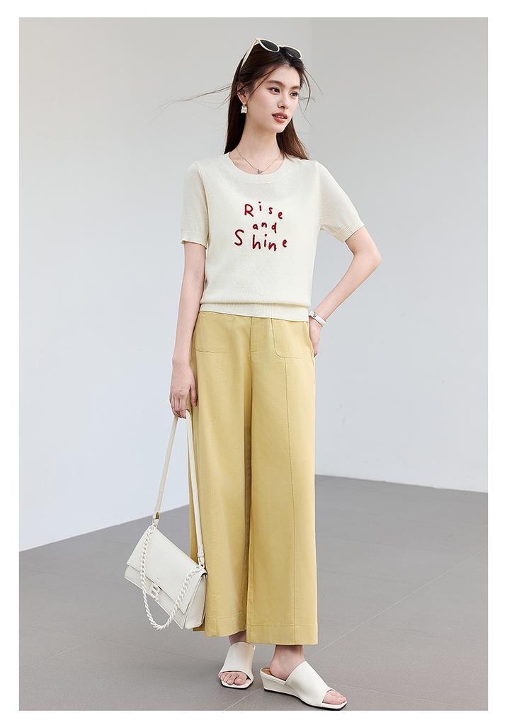 Summer "Nine Cent Overture" Series High-Waist Loose Nine-Cent Wide-Leg Pants