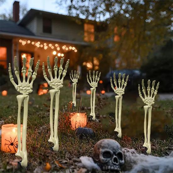 Halloween Skeleton Stake Decoration Realistic Skeleton Hand Arm with Lawn Stake Outdoor Skull Bone Yard Sign for Garden Lawn Graveyard Decor