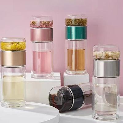 Tea-Water Separation Tea Cup Easy To Clean Glass with Double-layer Tea Infuser Water Cup Suitable for Office Outdoor Travel420ML