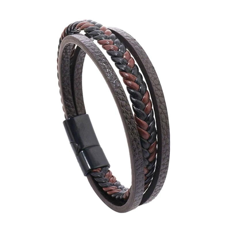 Brown Multi Layers Leather Bracelet for Men,New Style Tiger Eye Stone Beaded Handmade Leather Wristband,Gift for Husband Dad Him